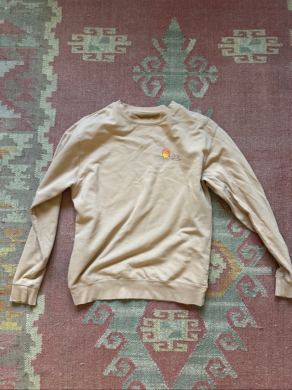 Men's Crewneck Sweatshirt in Light Tan with Subtle Sunrise Logo